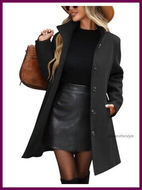 Women's Stand Collar Single Breasted Pea Coat Pockets